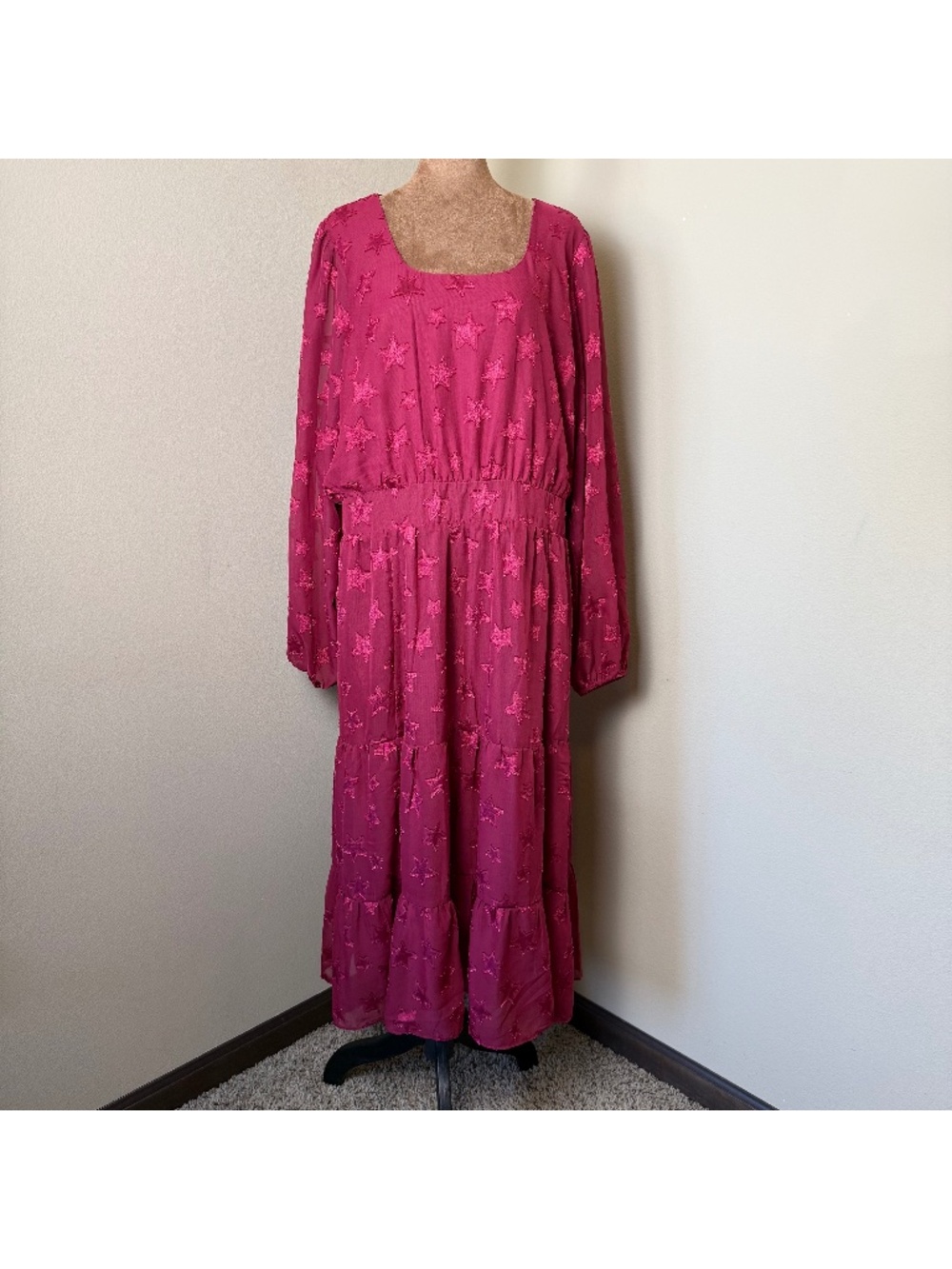 NWT Torrid Clip Dot Star Chiffon Tiered Dress Womens 2X 18-20 Pink Celestial
